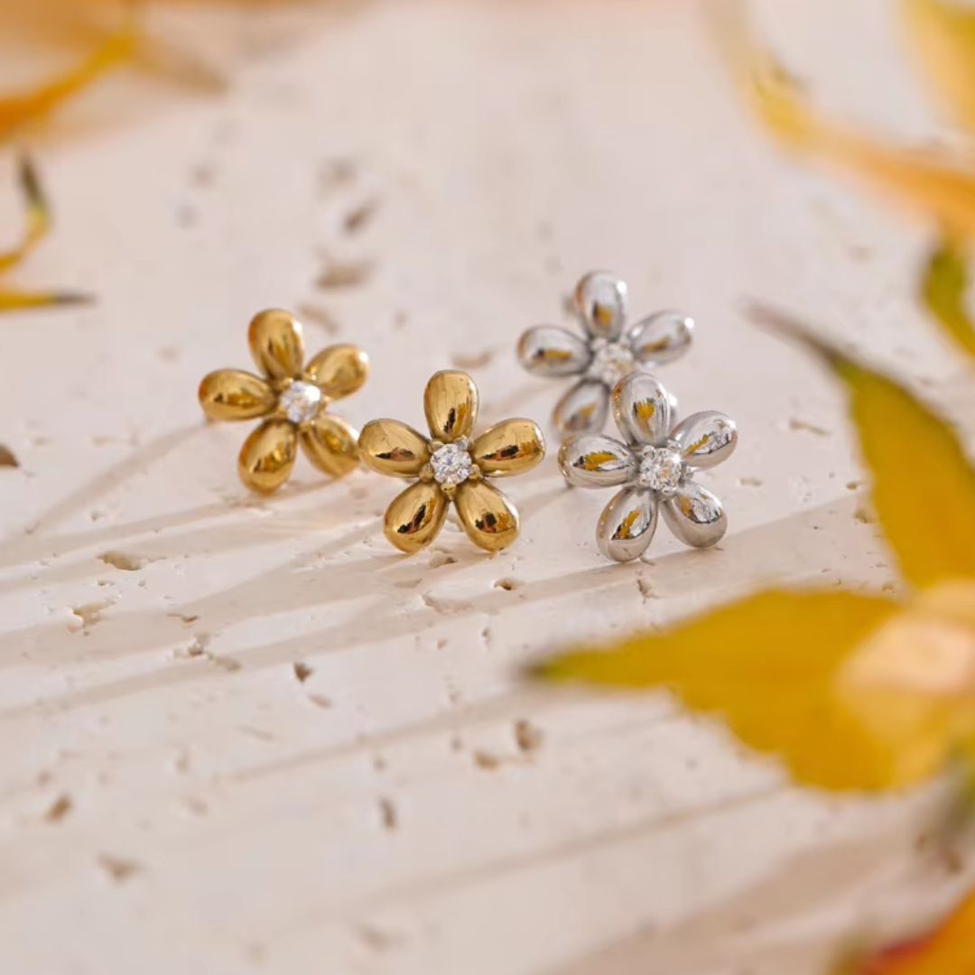 Flower Stud Premium Earrings - 18K Gold Plated