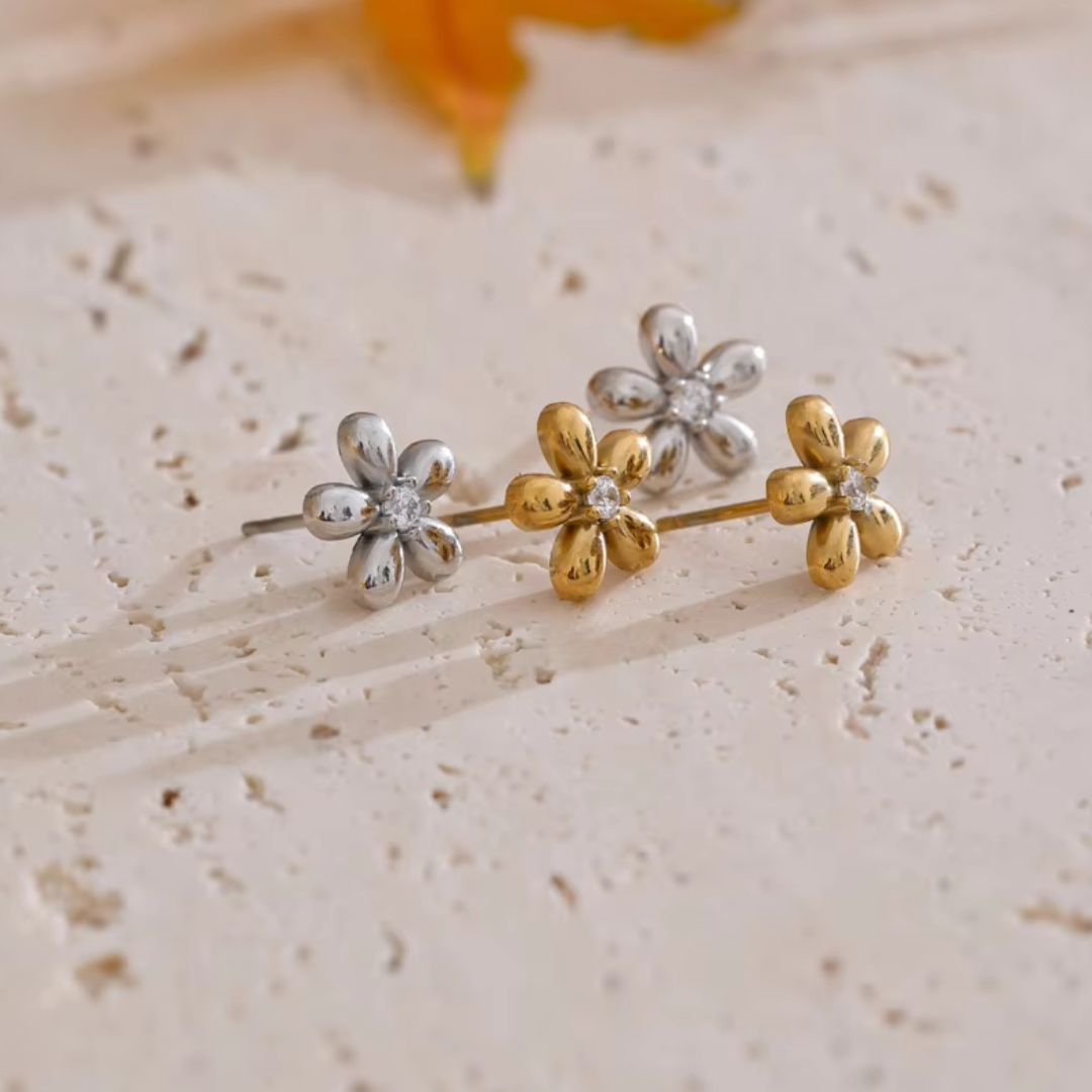 Flower Stud Premium Earrings - 18K Gold Plated