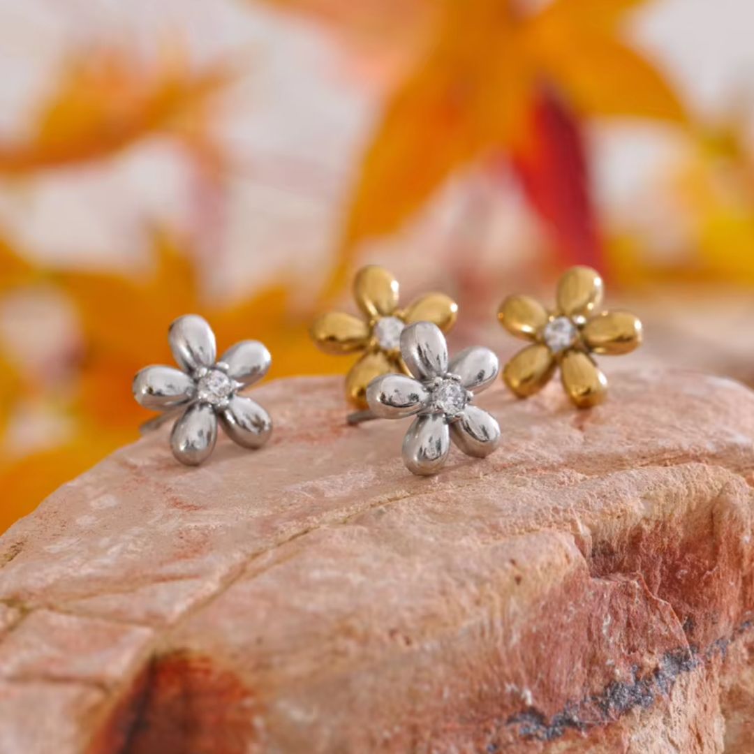 Flower Stud Premium Earrings - 18K Gold Plated