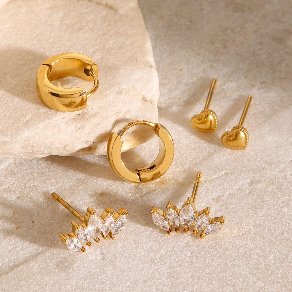 Nira Stack Set  Premium Earrings - 18K Gold Plated
