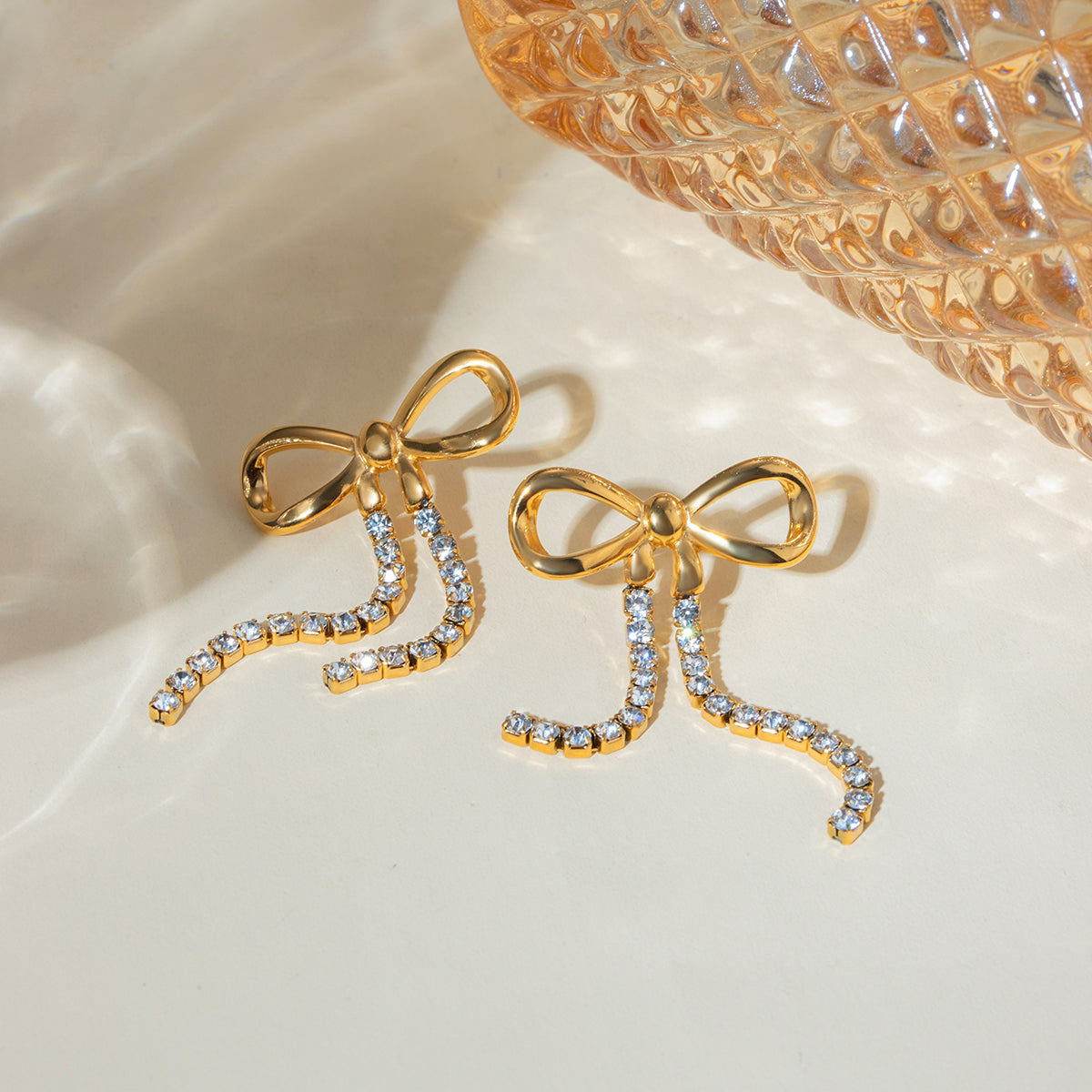 Bow Zircon Dangler  Premium Earrings - 18K Gold Plated