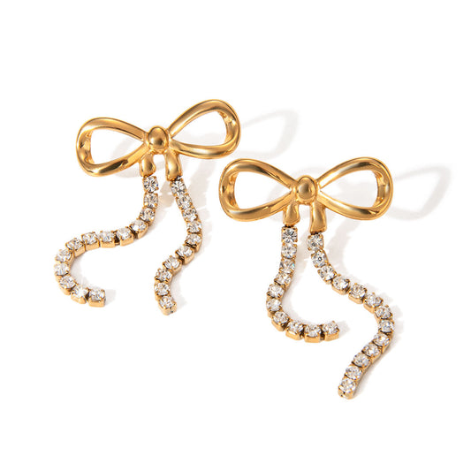 Bow Zircon Dangler  Premium Earrings - 18K Gold Plated
