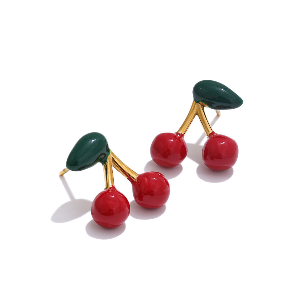 Cherry Colour Stud Premium Earrings - 18K Gold Plated