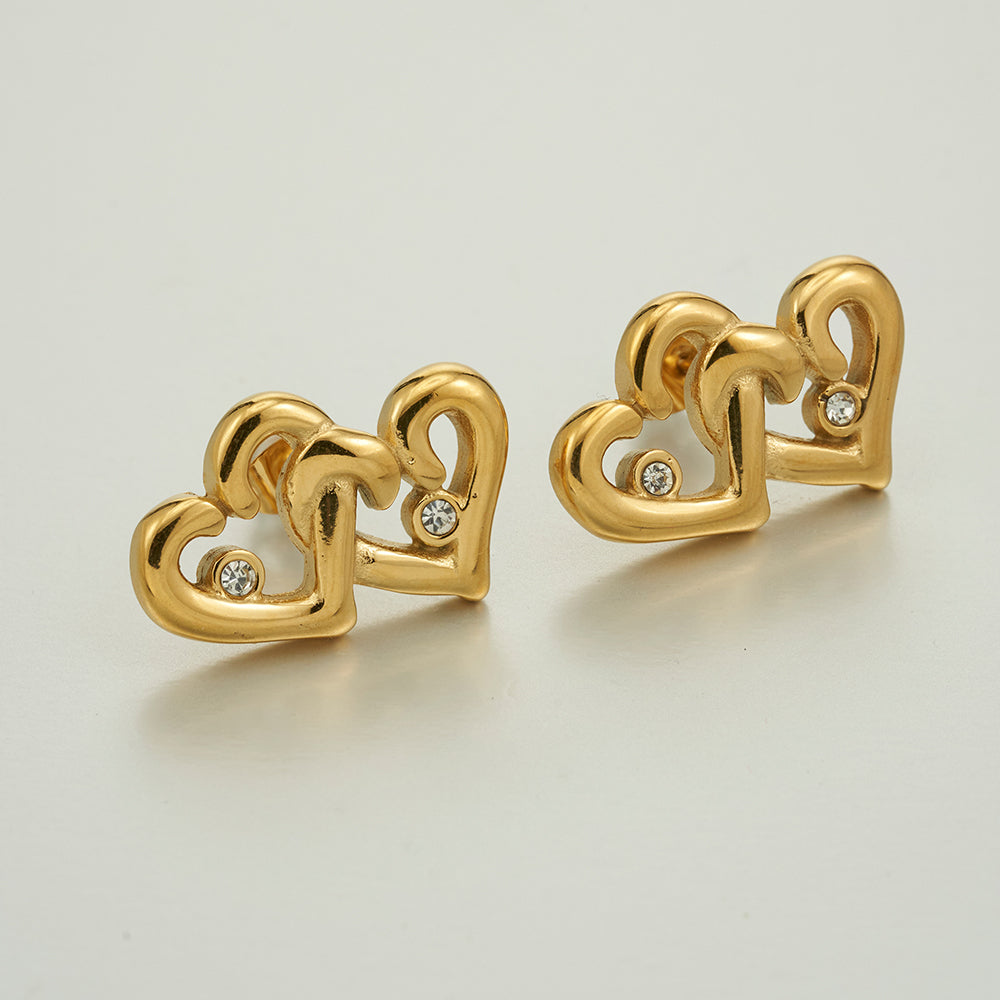 Two Hearts Designer Premium Earrings - 18K Gold Plated