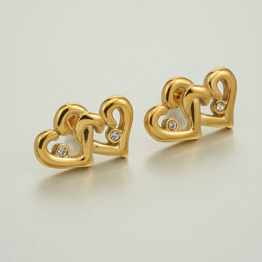Two Hearts Designer Premium Earrings - 18K Gold Plated