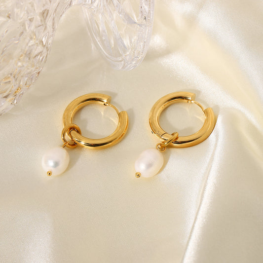 Pearl Hoop Premium Earrings - 18K Gold Plated