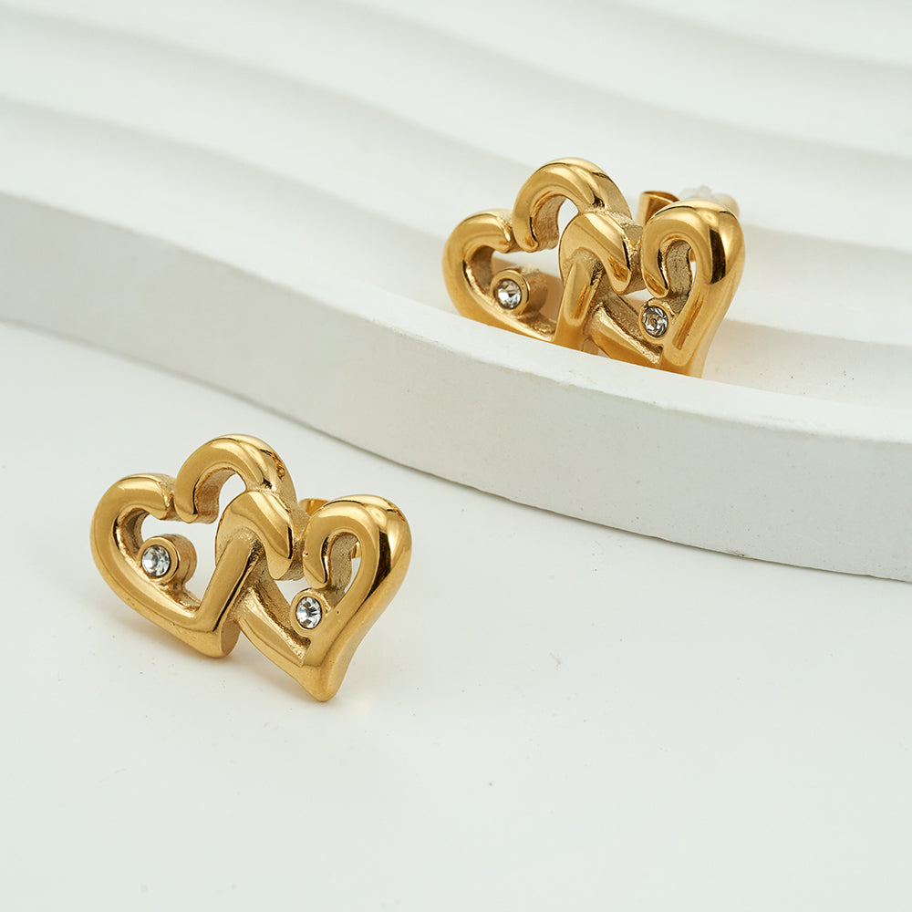 Two Hearts Designer Premium Earrings - 18K Gold Plated