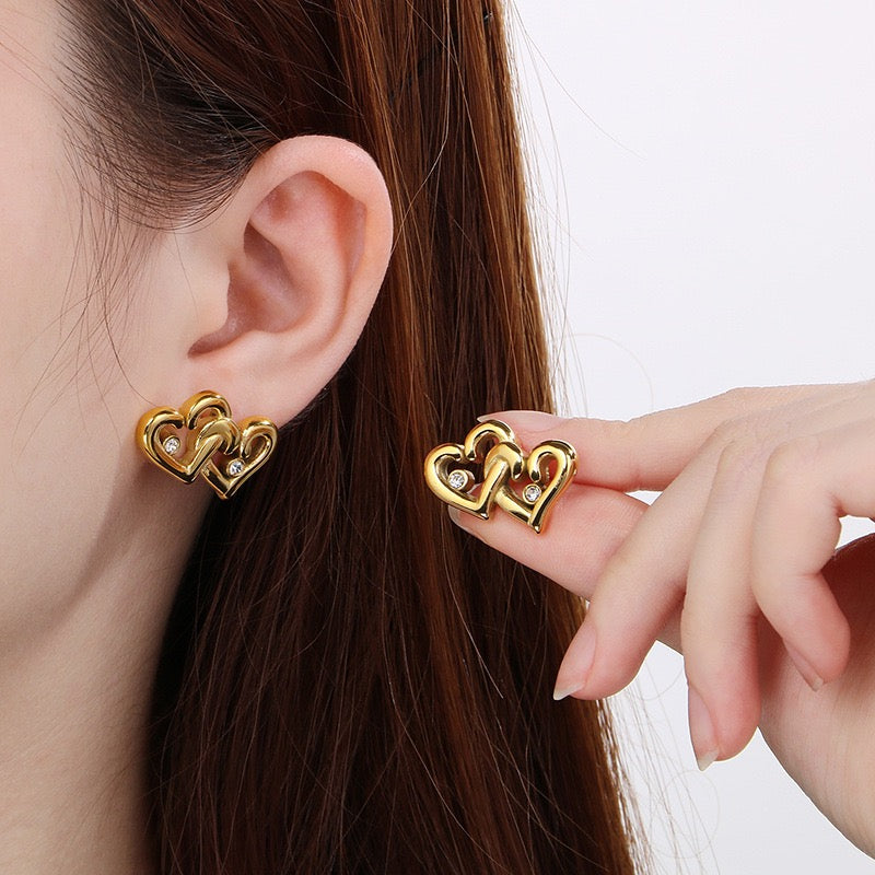 Two Hearts Designer Premium Earrings - 18K Gold Plated