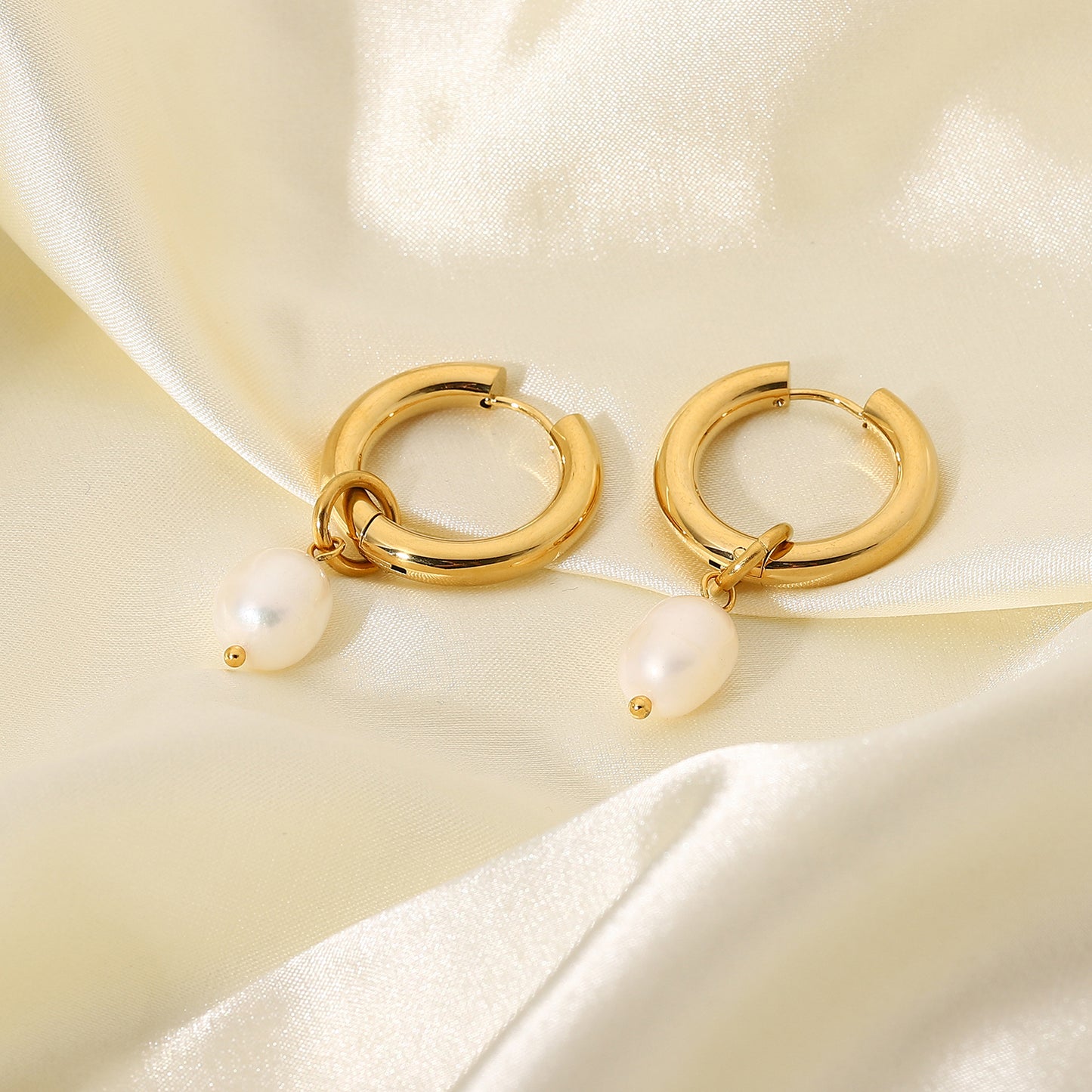 Pearl Hoop Premium Earrings - 18K Gold Plated