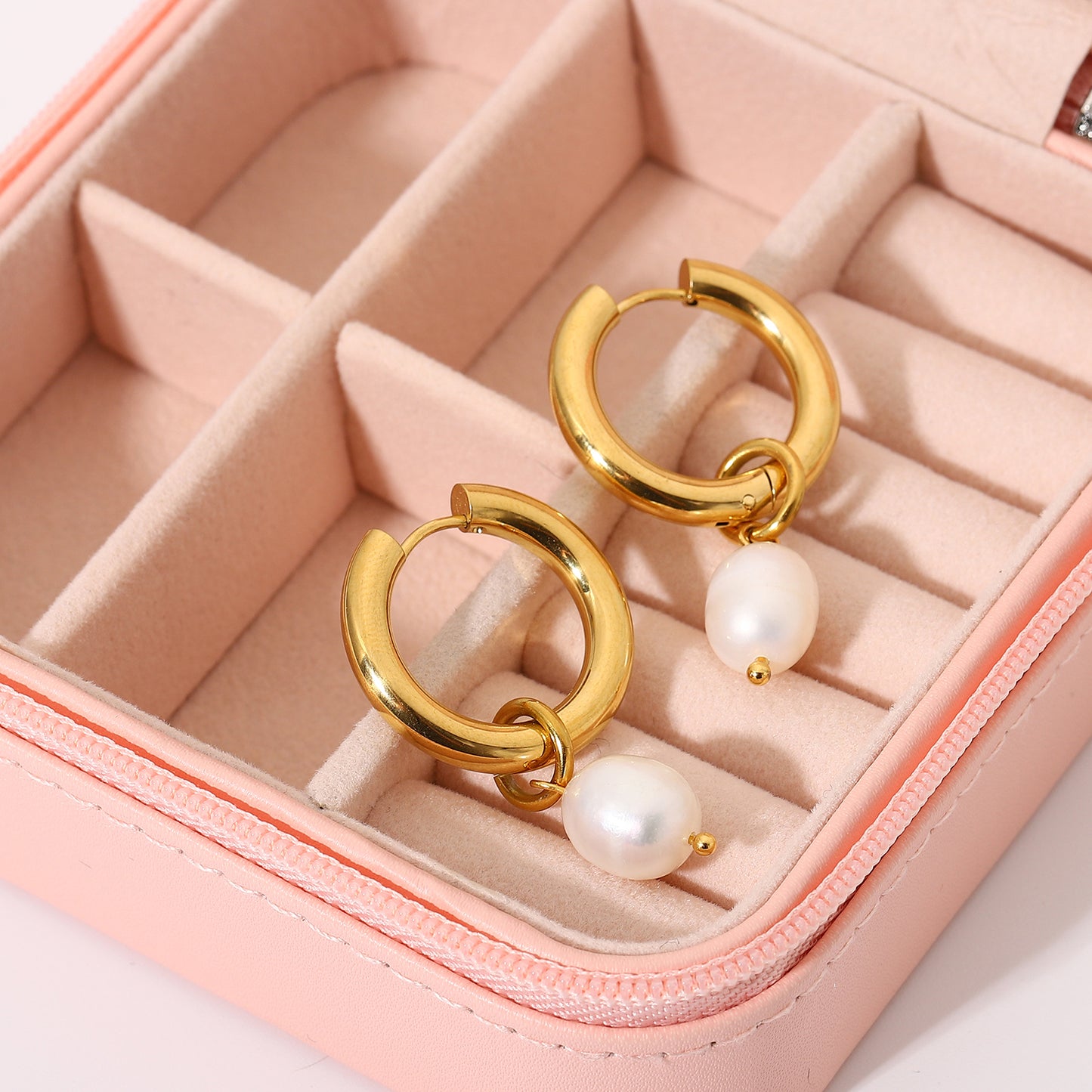 Pearl Hoop Premium Earrings - 18K Gold Plated