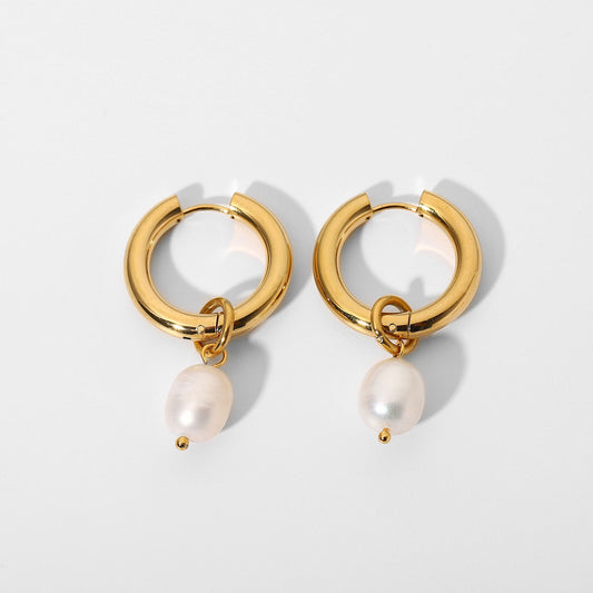 Pearl Hoop Premium Earrings - 18K Gold Plated