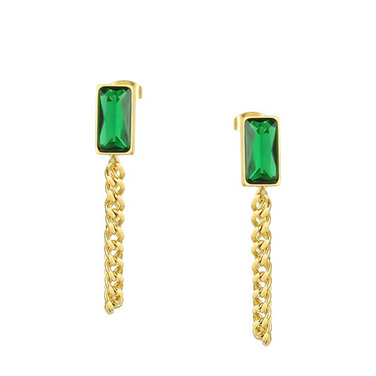Emerald Chain Designer Premium Earrings - 18K Gold Plated