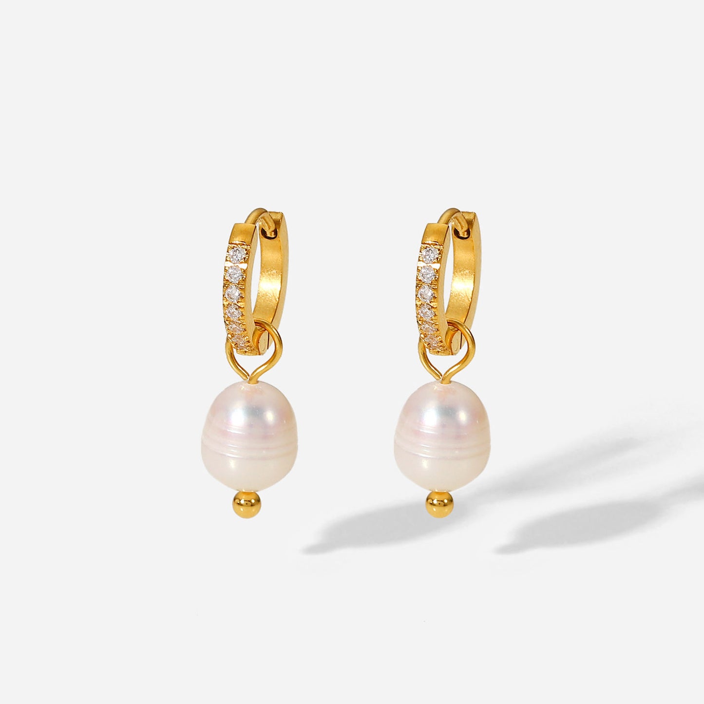Small Pearl Zircon Hoop Premium Earrings - 18K Gold Plated
