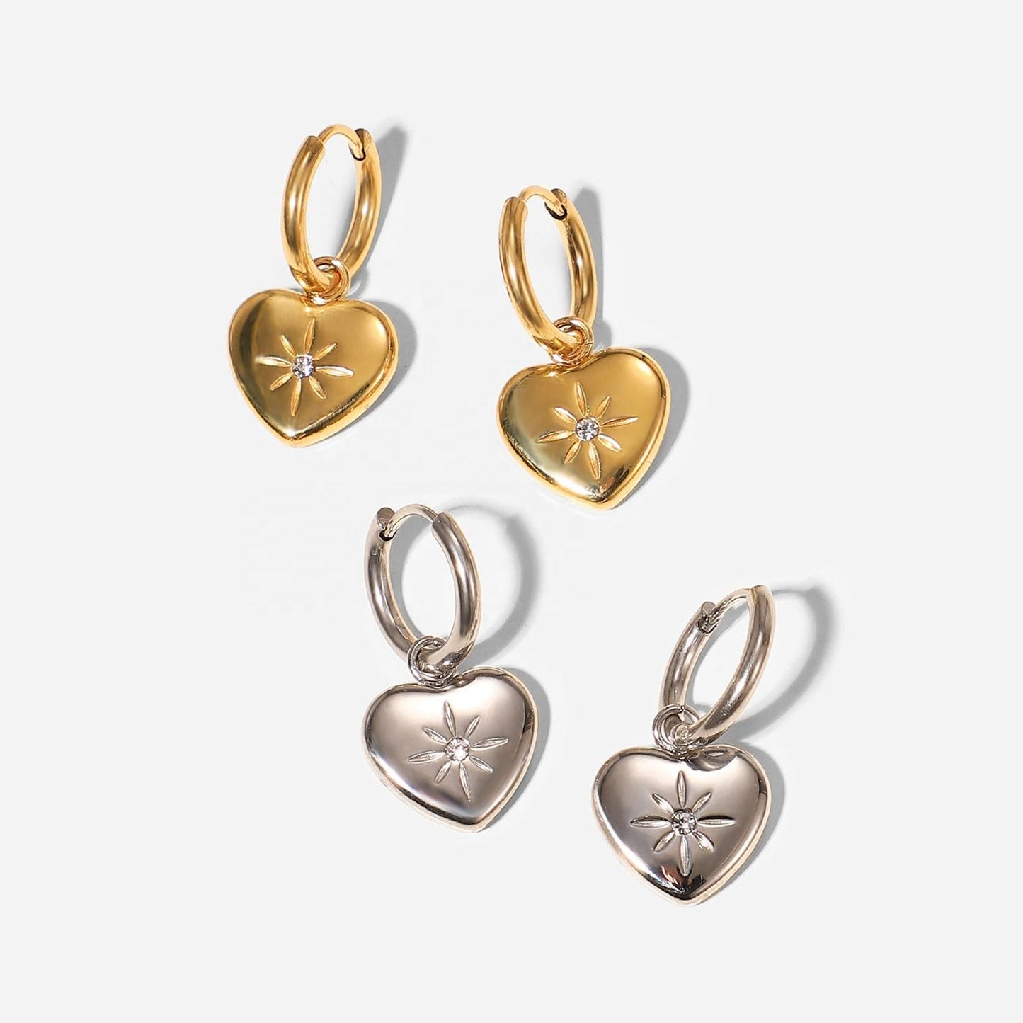True North Heart Hoop Premium Earrings - 18K Gold Plated