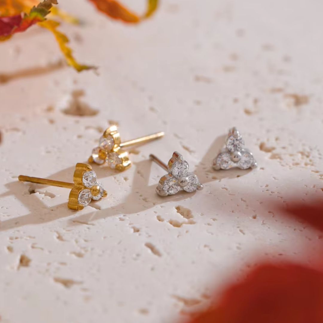 Trinity Stud Premium Earrings - 18K Gold Plated