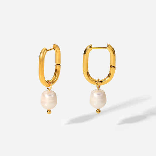 Pearl U Hoop Premium Earrings - 18K Gold Plated
