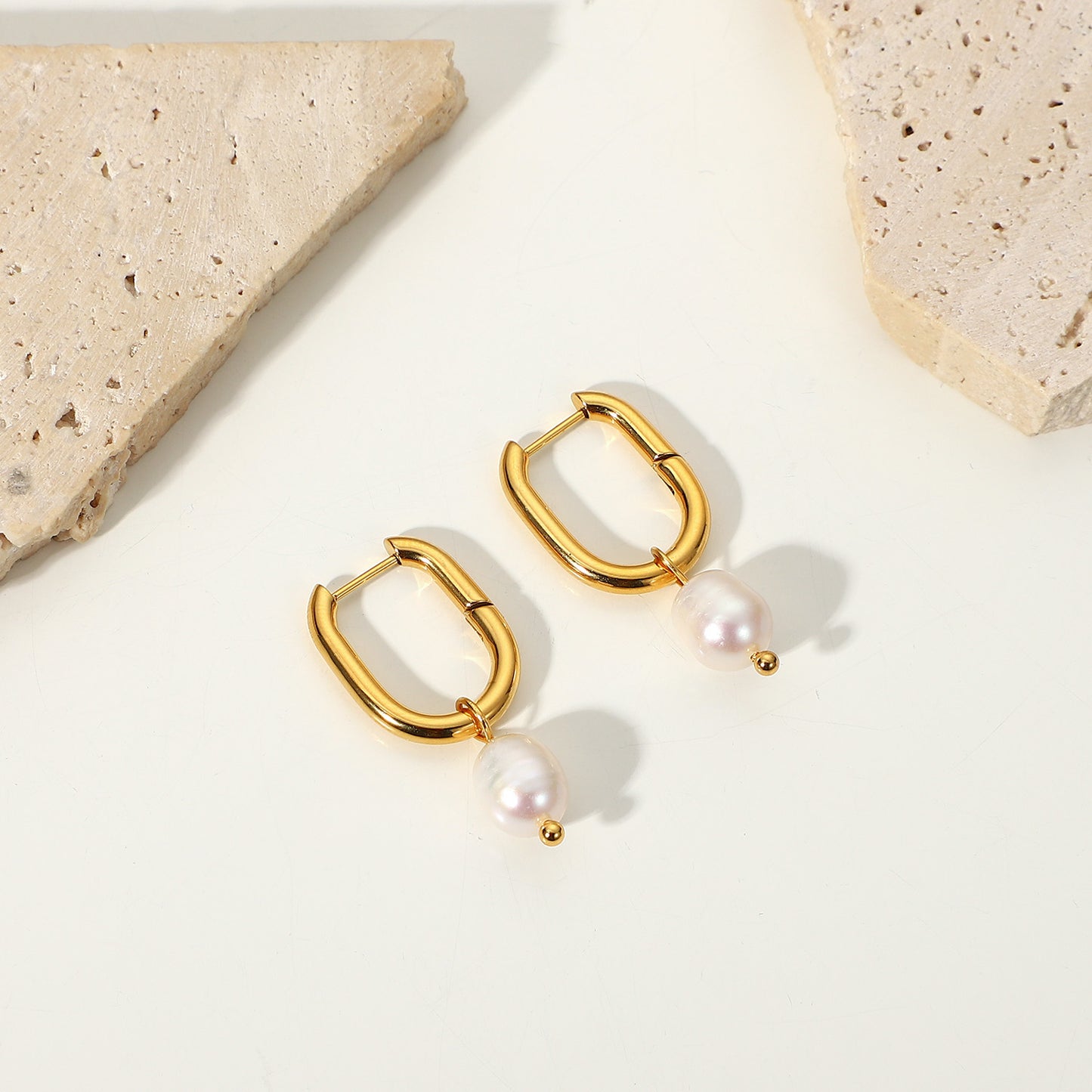 Pearl U Hoop Premium Earrings - 18K Gold Plated