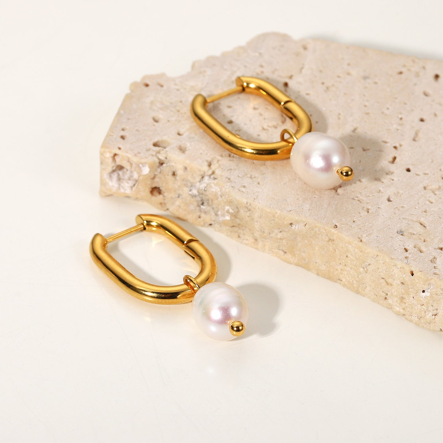 Pearl U Hoop Premium Earrings - 18K Gold Plated