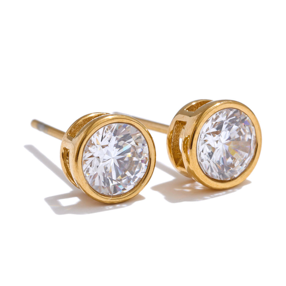 Solitaire Stud Premium Earrings - 18K Gold Plated