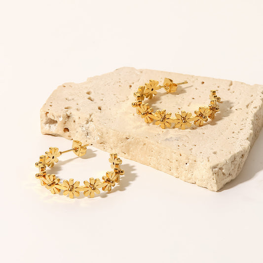 Daisy Hoop Premium Earrings - 18K Gold Plated