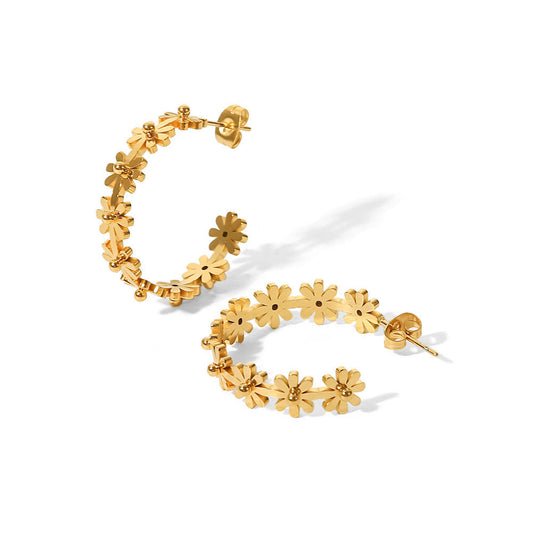 Daisy Hoop Premium Earrings - 18K Gold Plated