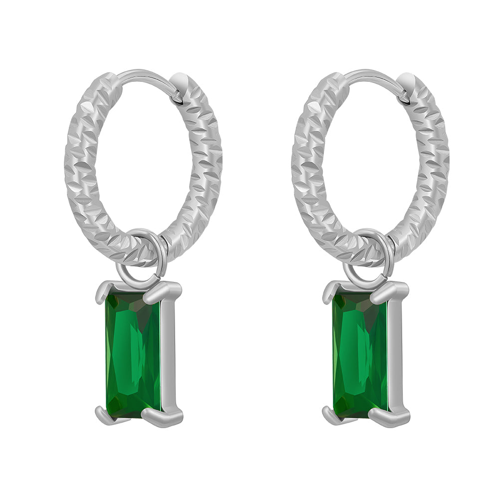 Emerald Drop Huggies Designer Premium Earrings - 18K Gold Plated