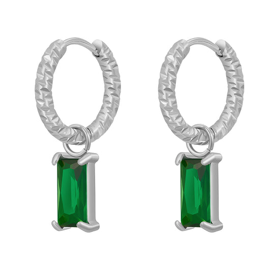 Emerald Drop Huggies Designer Premium Earrings - 18K Gold Plated