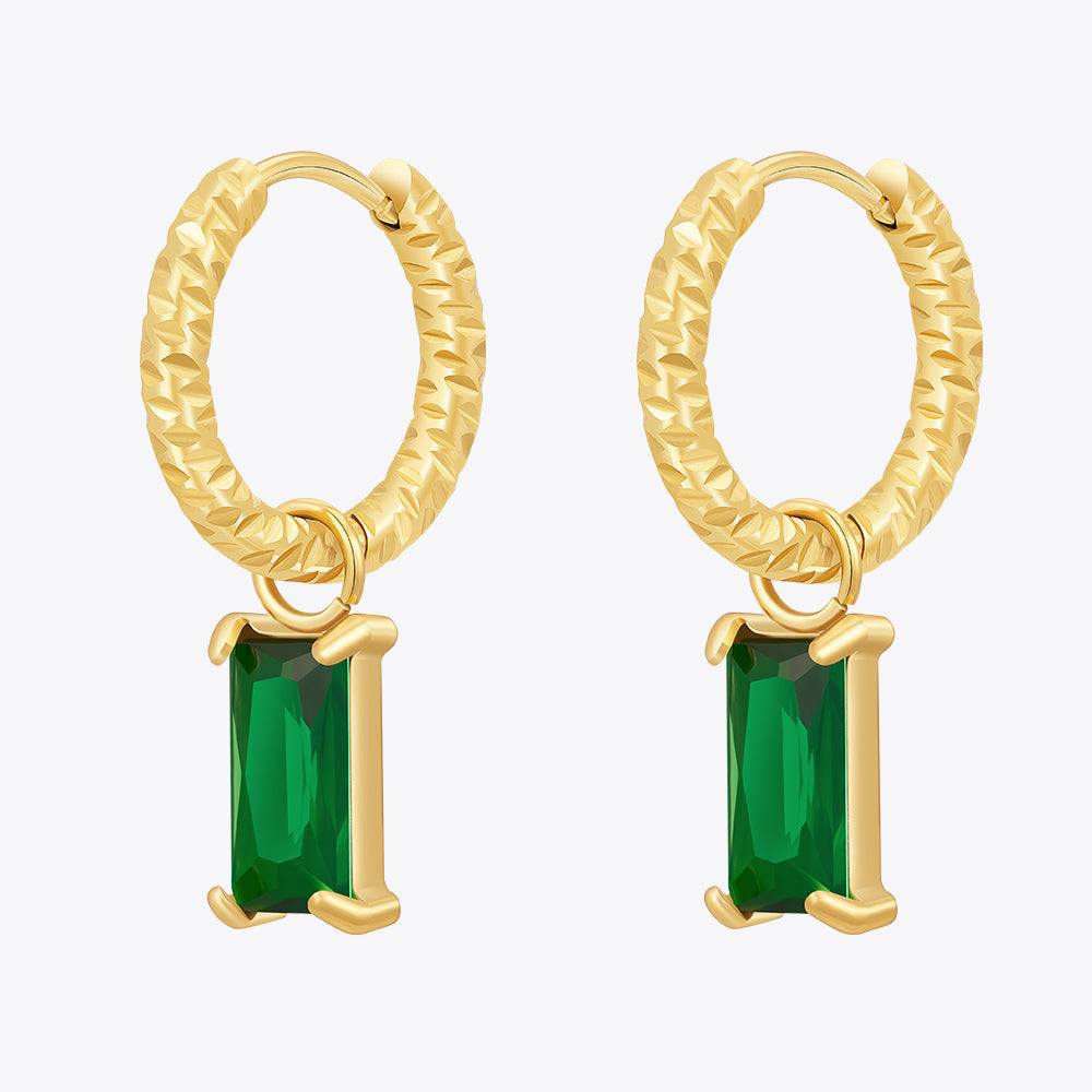 Emerald Drop Huggies Designer Premium Earrings - 18K Gold Plated