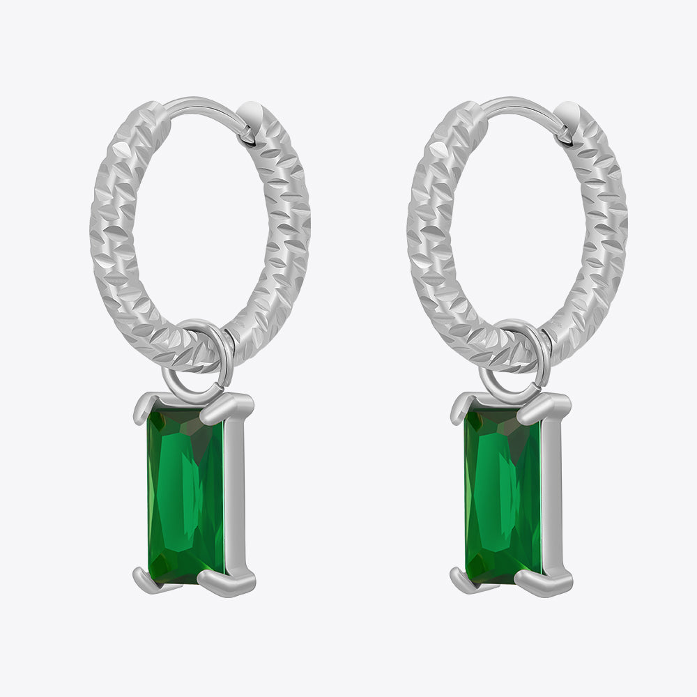 Emerald Drop Huggies Designer Premium Earrings - 18K Gold Plated