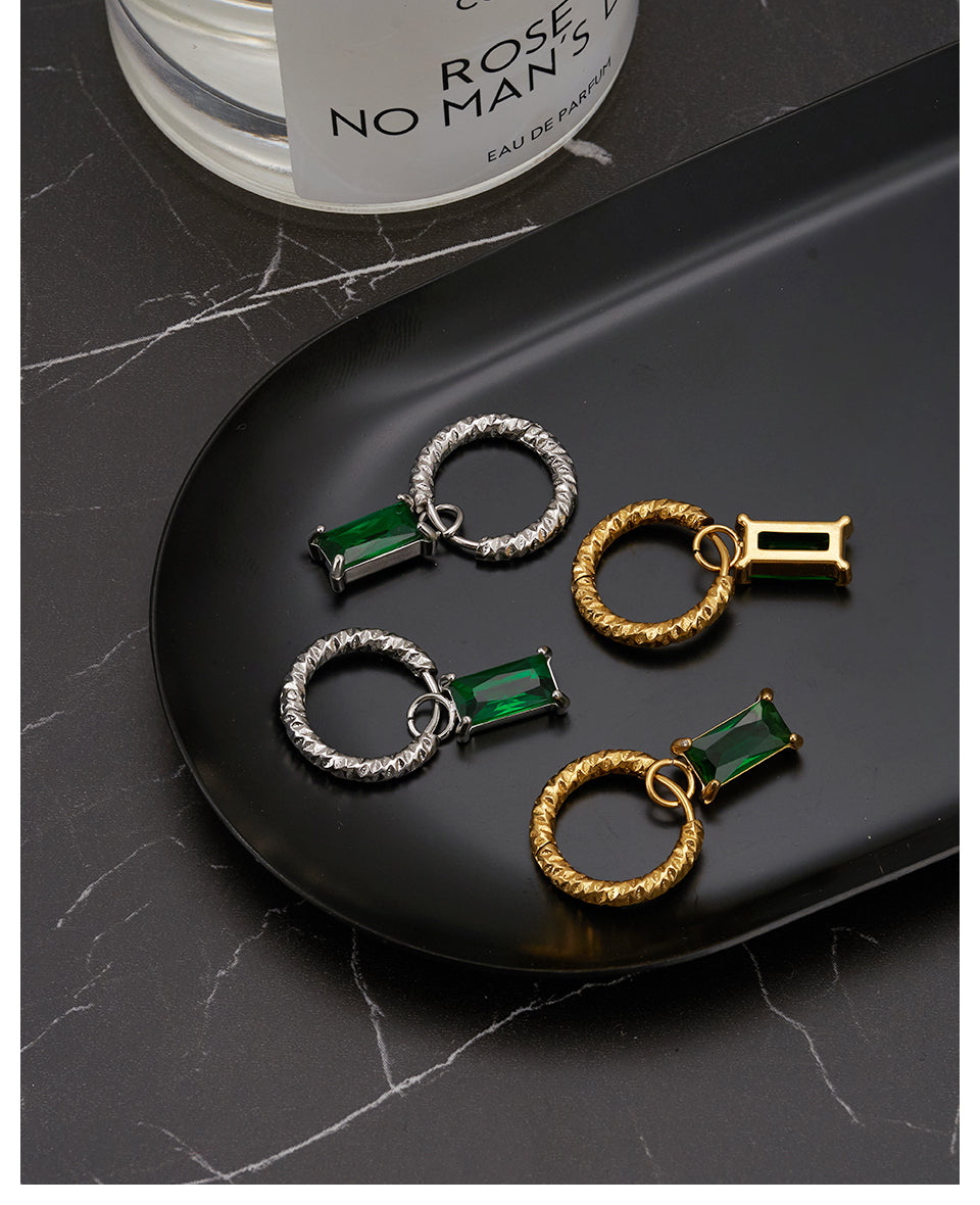 Emerald Drop Huggies Designer Premium Earrings - 18K Gold Plated