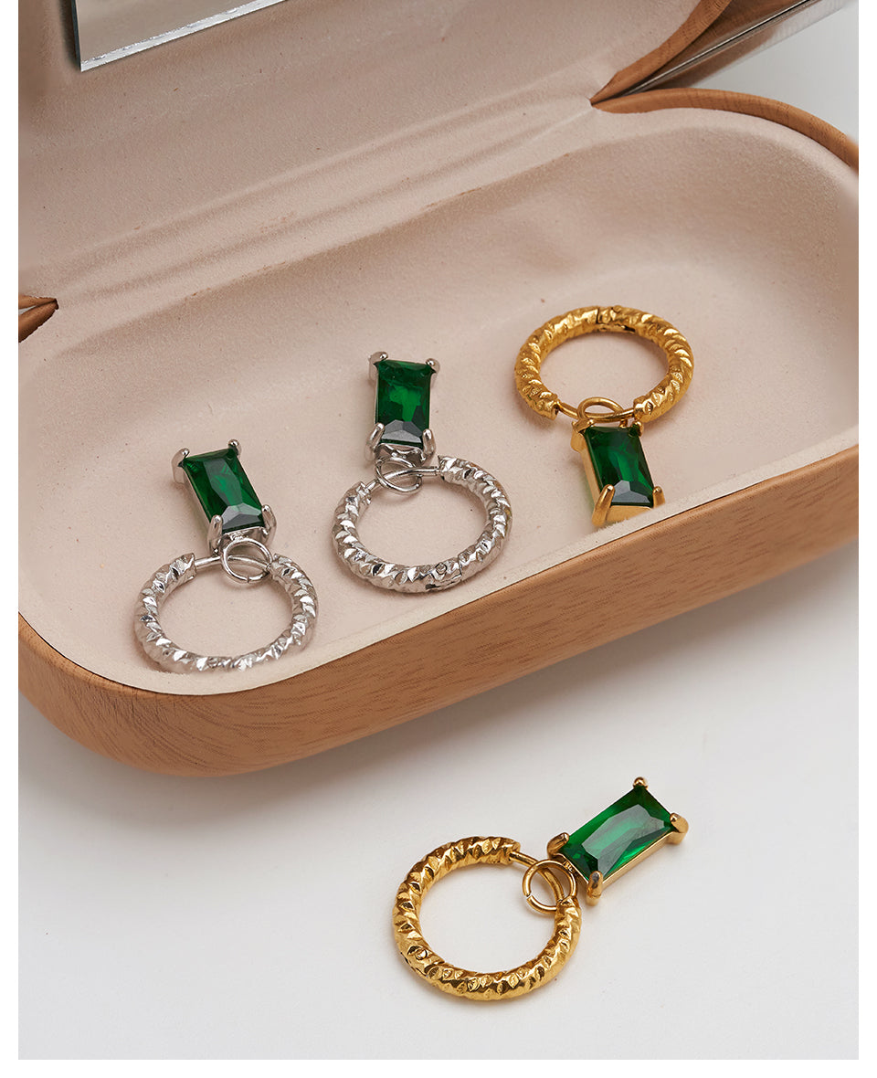 Emerald Drop Huggies Designer Premium Earrings - 18K Gold Plated