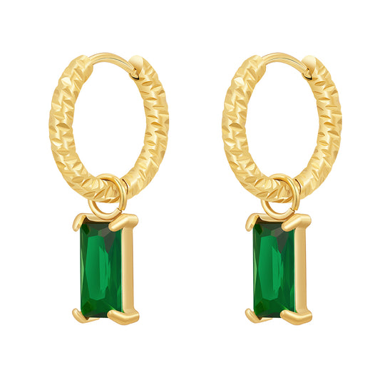 Emerald Drop Huggies Designer Premium Earrings - 18K Gold Plated
