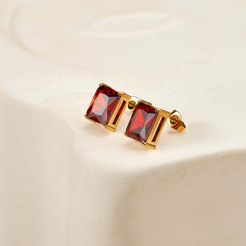 Ruby Zircon Designer Premium Earrings - 18K Gold Plated
