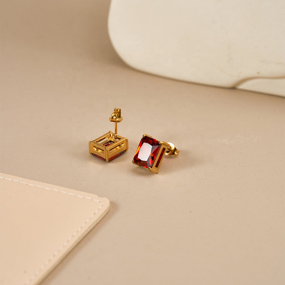 Ruby Zircon Designer Premium Earrings - 18K Gold Plated