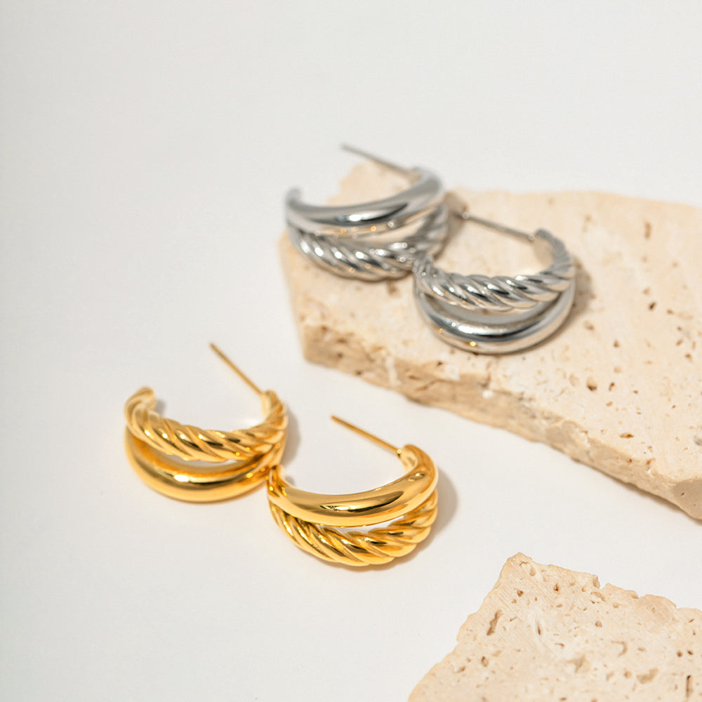 Zena Double Hoops Premium Earrings - 18K Gold Plated