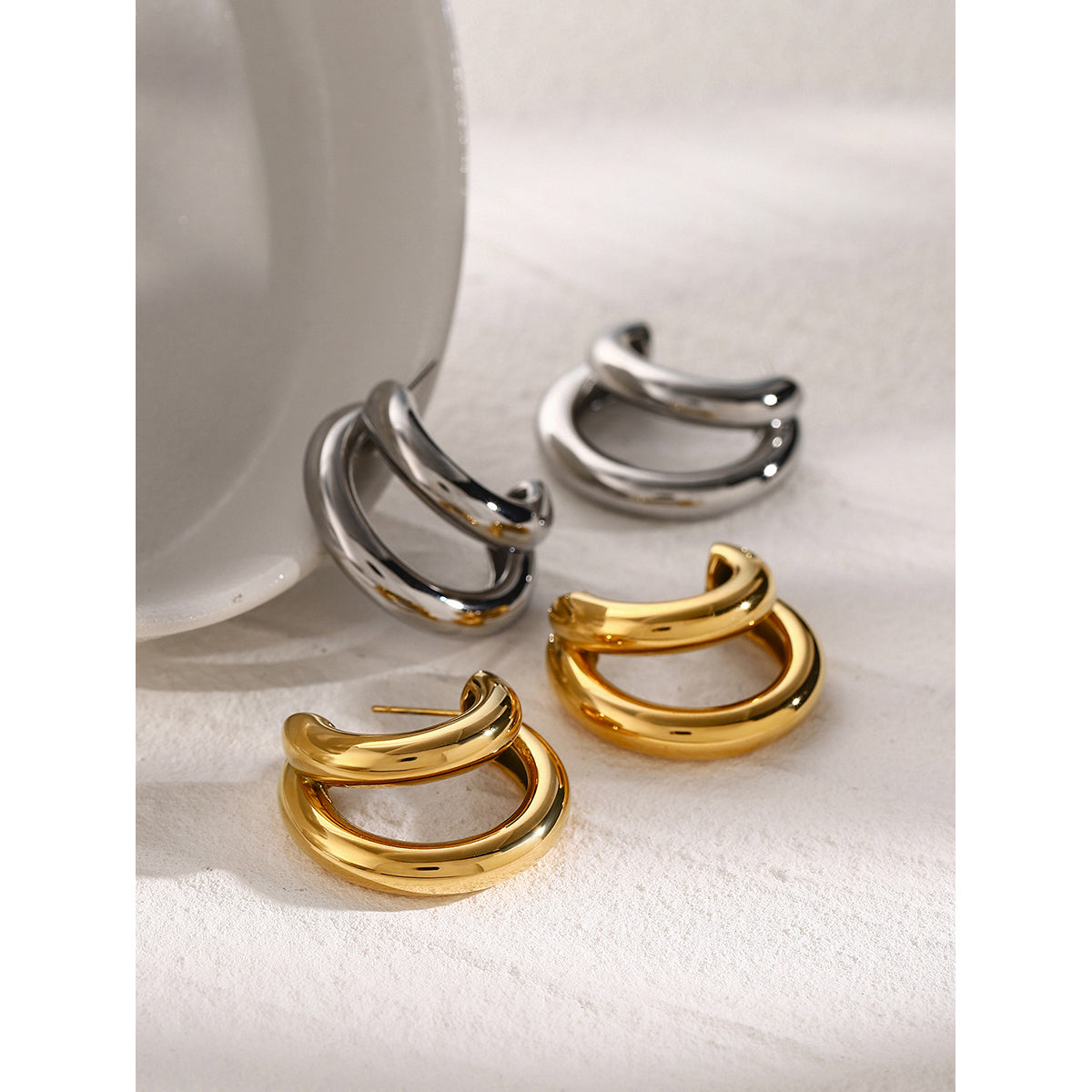 Arina Double Hoops Premium Earrings - 18K Gold Plated
