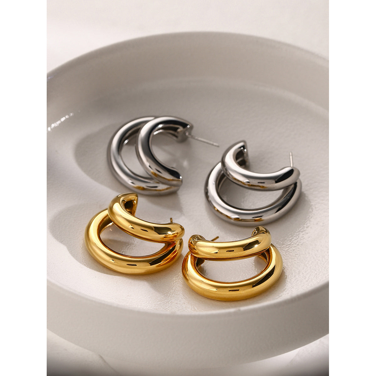 Arina Double Hoops Premium Earrings - 18K Gold Plated