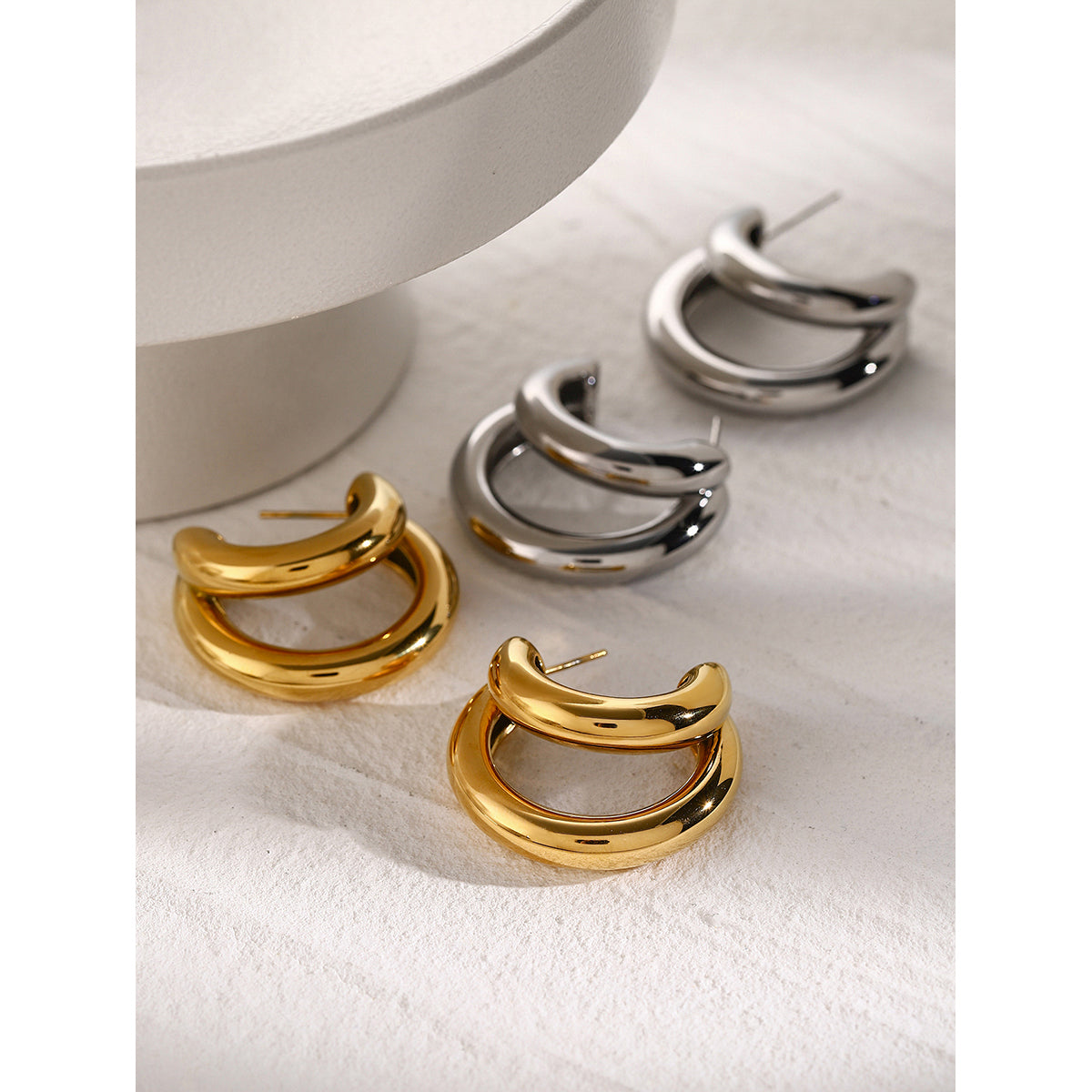 Arina Double Hoops Premium Earrings - 18K Gold Plated