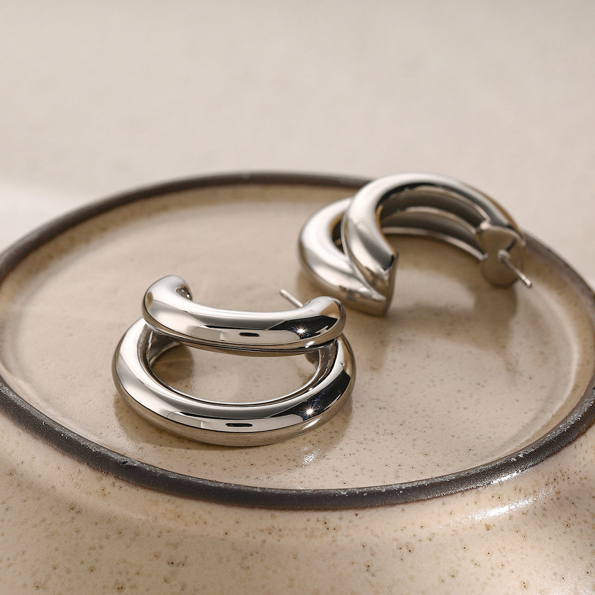 Arina Double Hoops Premium Earrings - 18K Gold Plated