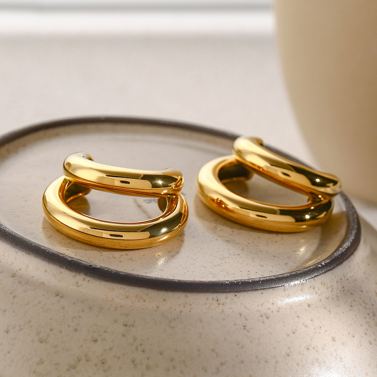 Arina Double Hoops Premium Earrings - 18K Gold Plated
