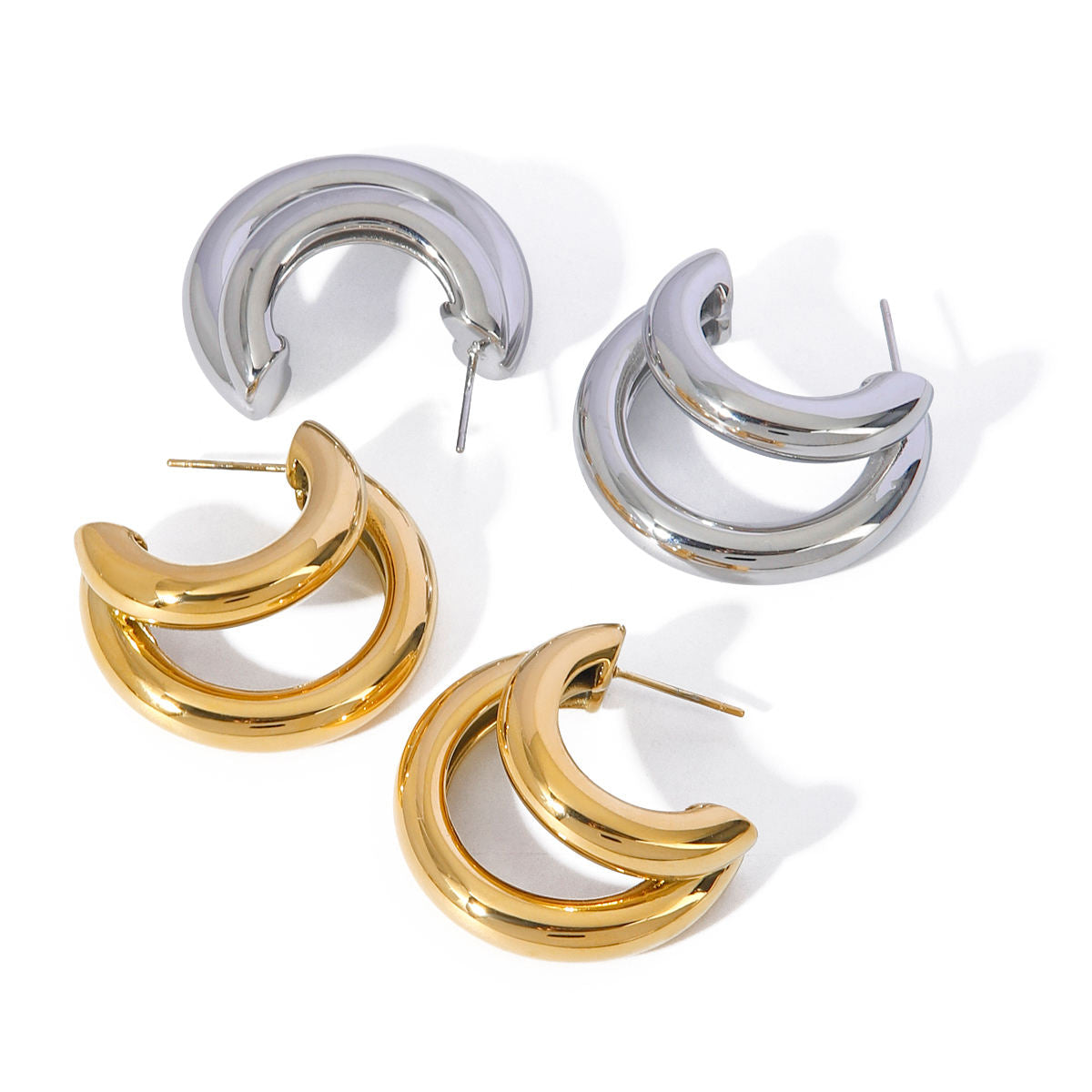 Arina Double Hoops Premium Earrings - 18K Gold Plated