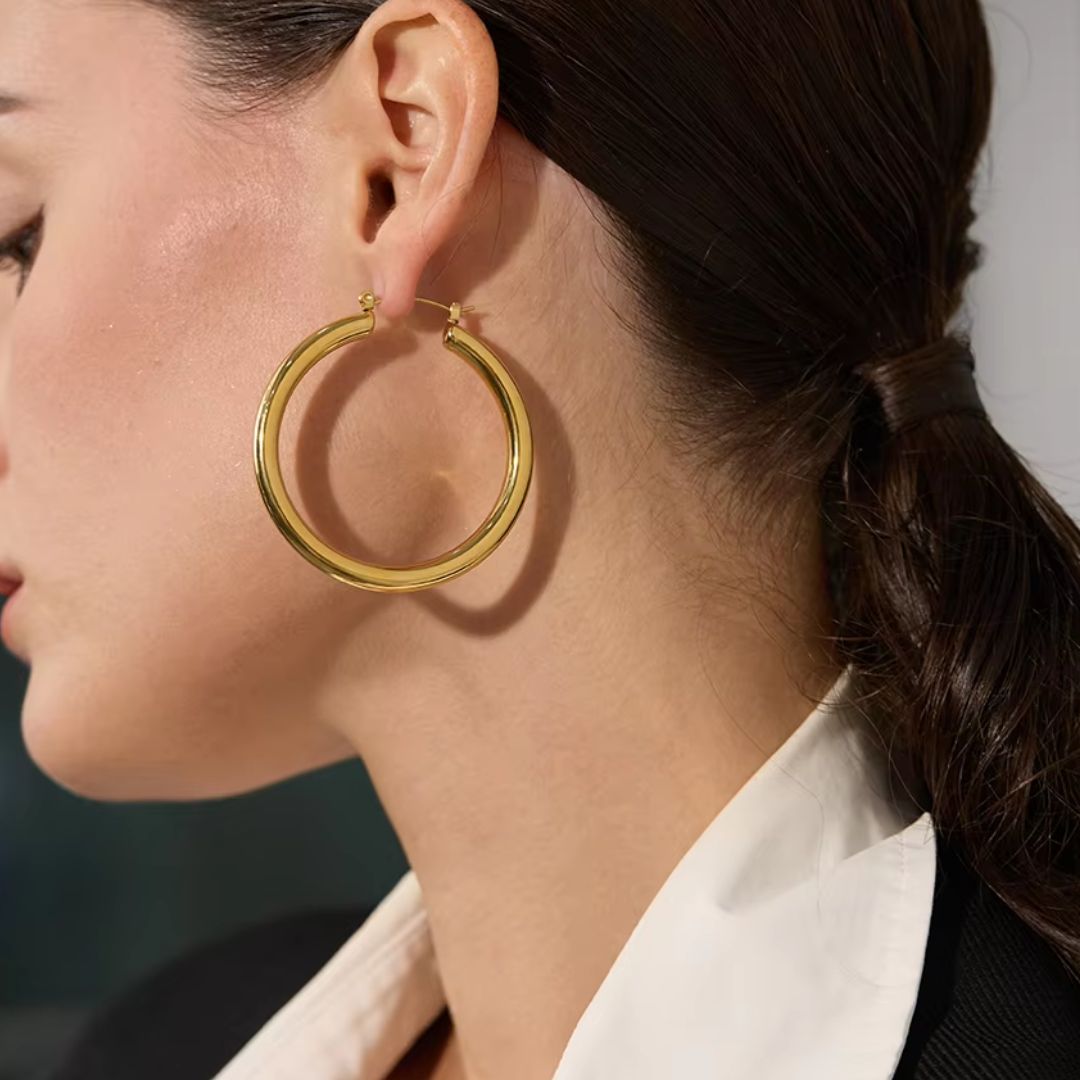 Rae Hoops Premium Earrings - 18K Gold Plated