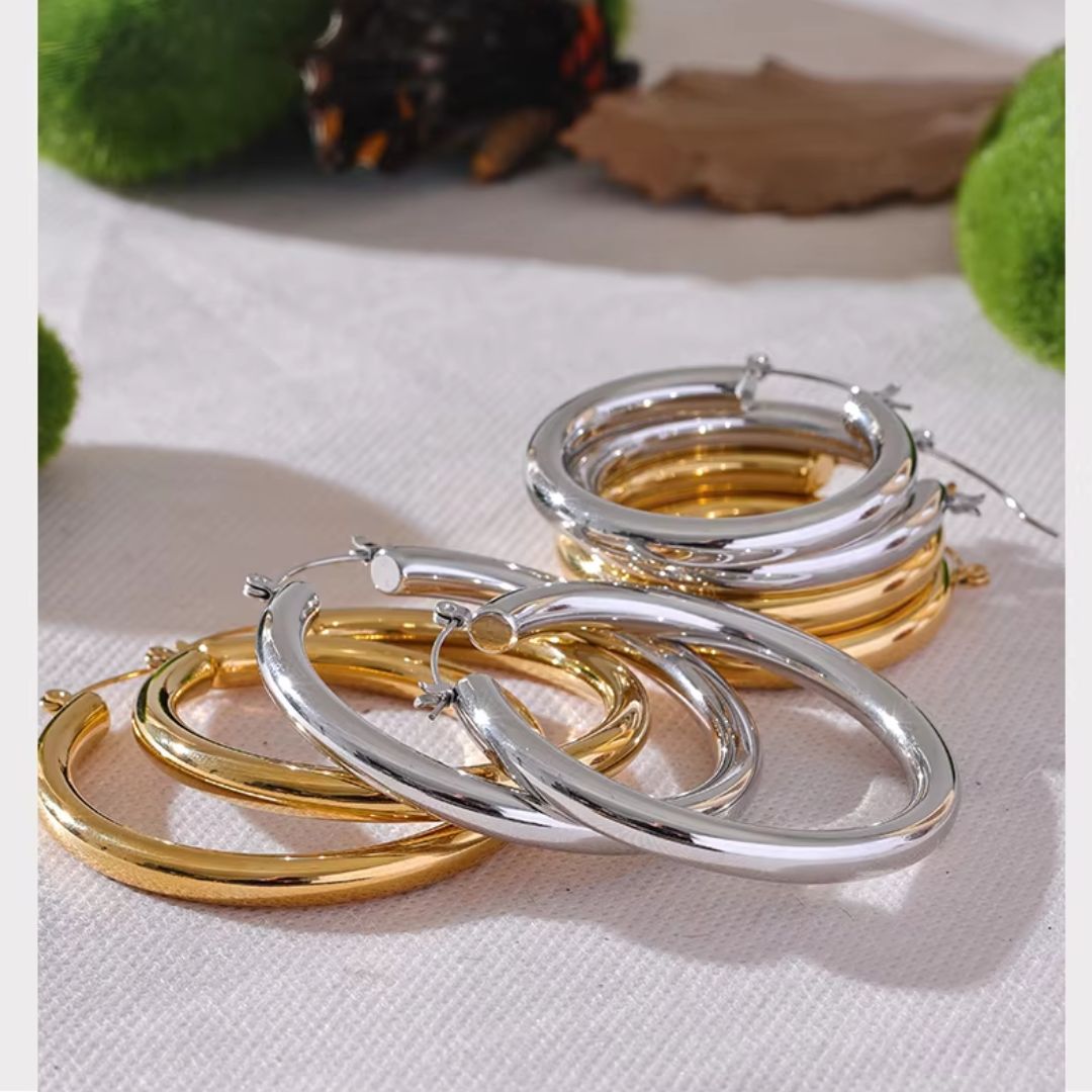 Rae Hoops Premium Earrings - 18K Gold Plated