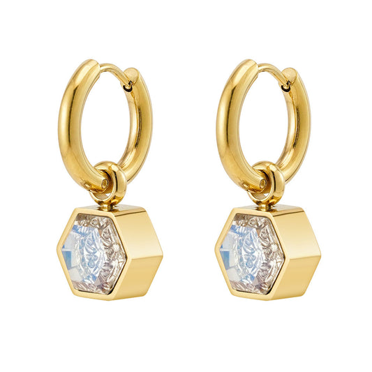 Hex Drop Hoop Designer Premium Earrings - 18K Gold Plated