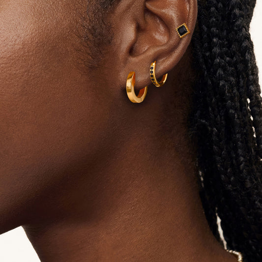 Black Classic Hoops Set Premium Earrings - 18K Gold Plated