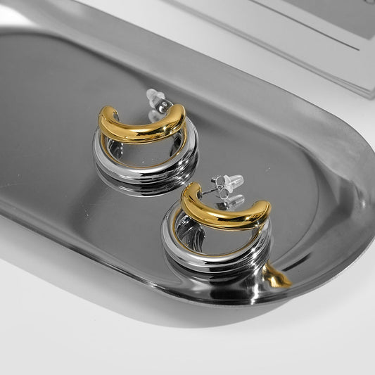 Two Tone Half Hoop Designer Premium Earrings - 18K Gold Plated
