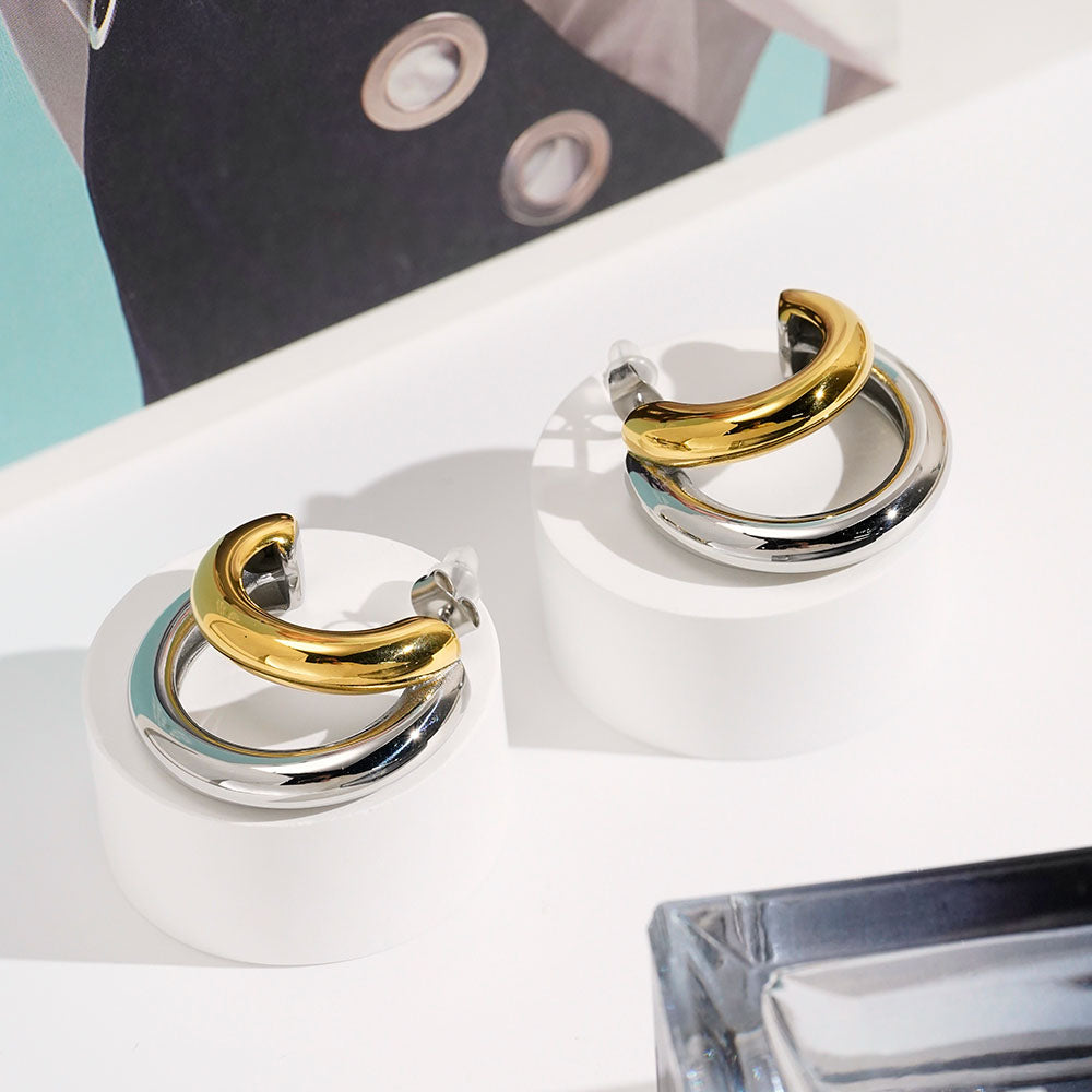 Two Tone Half Hoop Designer Premium Earrings - 18K Gold Plated