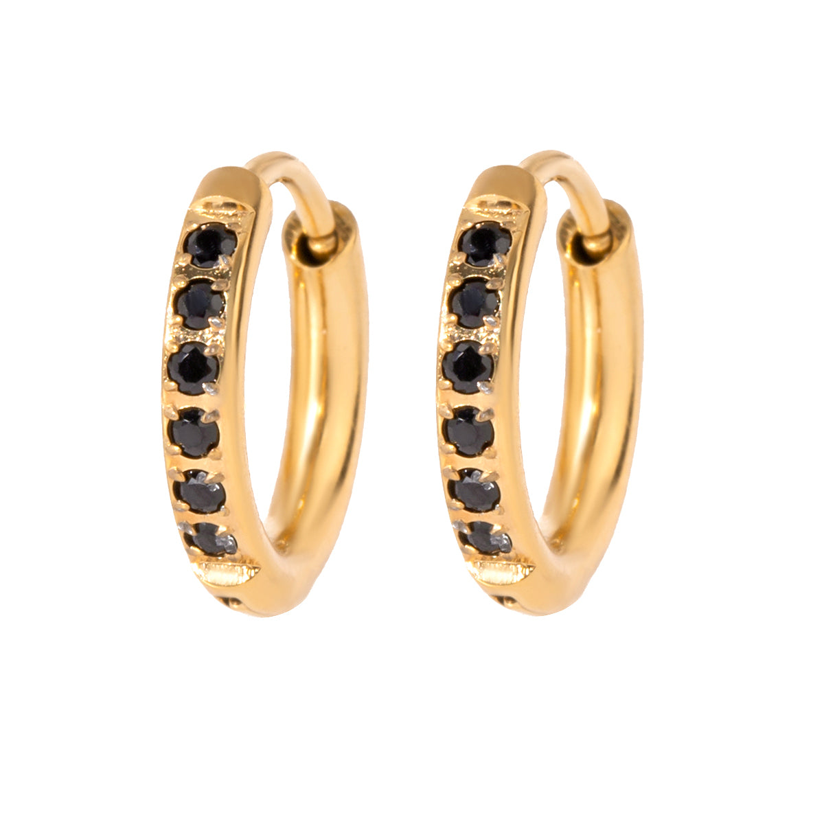 Black Classic Hoops Set Premium Earrings - 18K Gold Plated