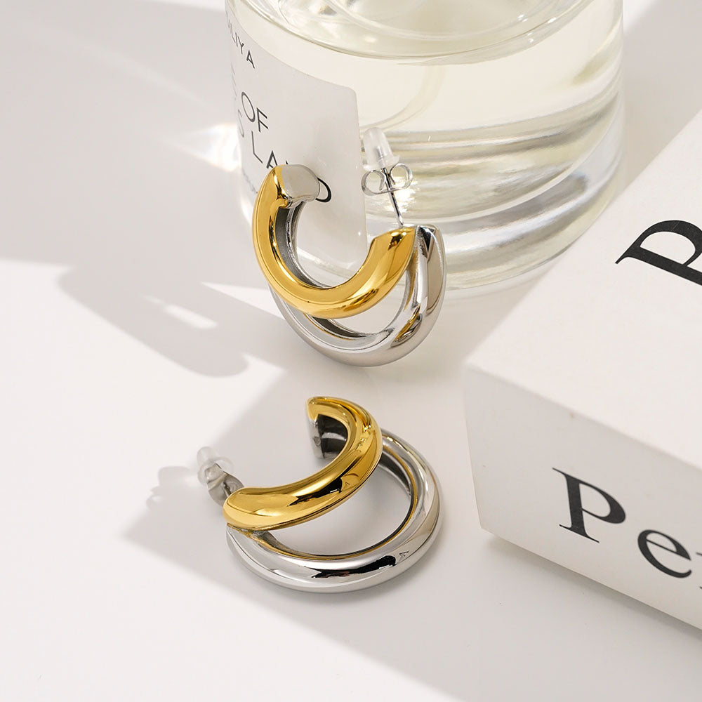 Two Tone Half Hoop Designer Premium Earrings - 18K Gold Plated
