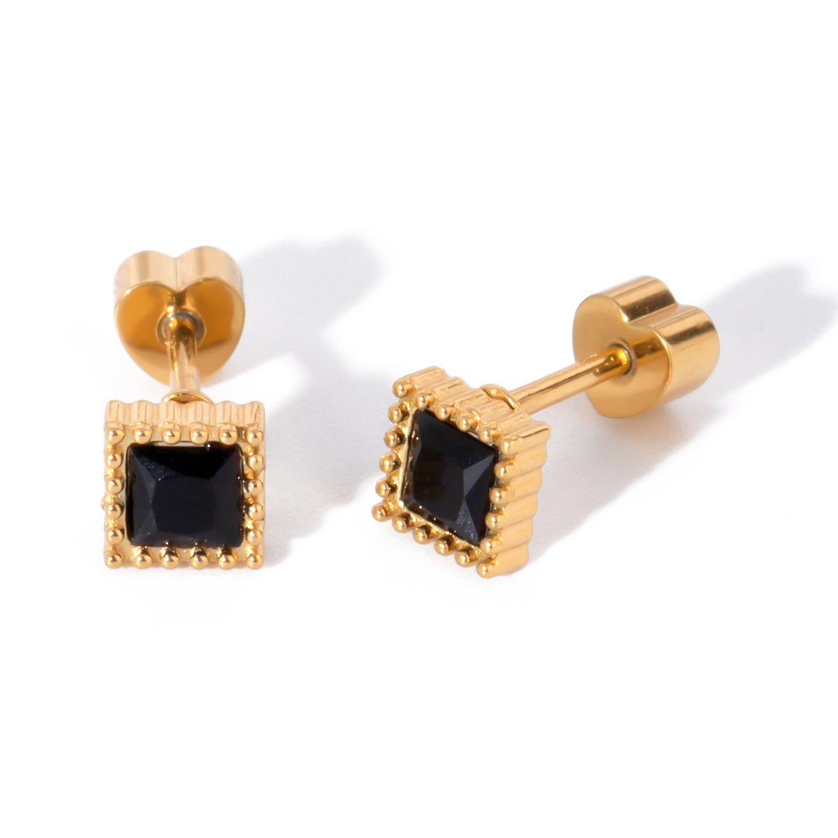 Black Classic Hoops Set Premium Earrings - 18K Gold Plated